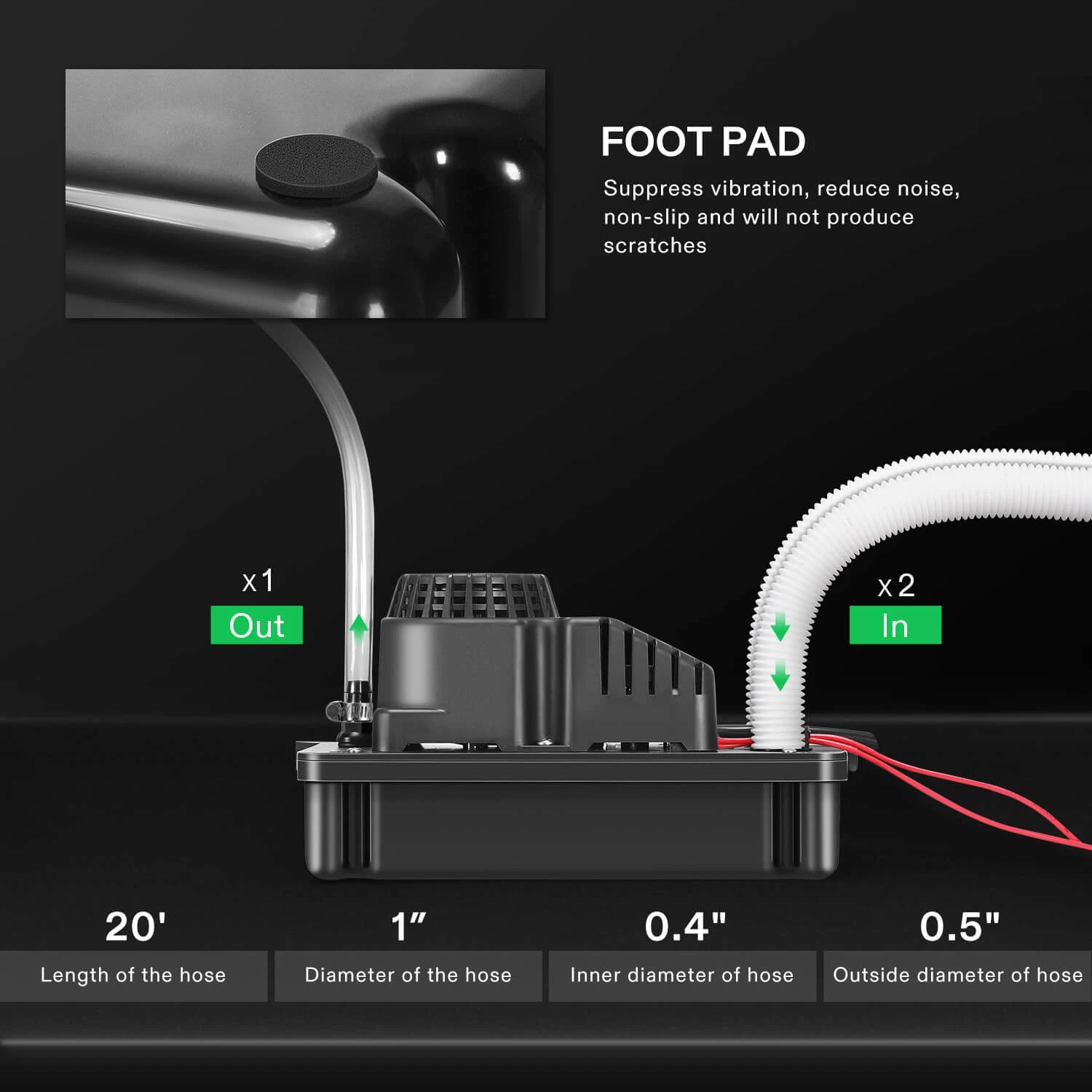 Automatic Condensate Removal Pump, 115Volts/60Hz, 80GPH, 1/30 HP With Safety Switch For Air Conditioners, Dehumidifiers, Ice Machines, Furnaces, Black 3 Automatic Condensate Removal Pump, 115Volts/60Hz, 80GPH, 1/30 HP With Safety Switch For Air Conditioners, Dehumidifiers, Ice Machines, Furnaces, Black - Image 3