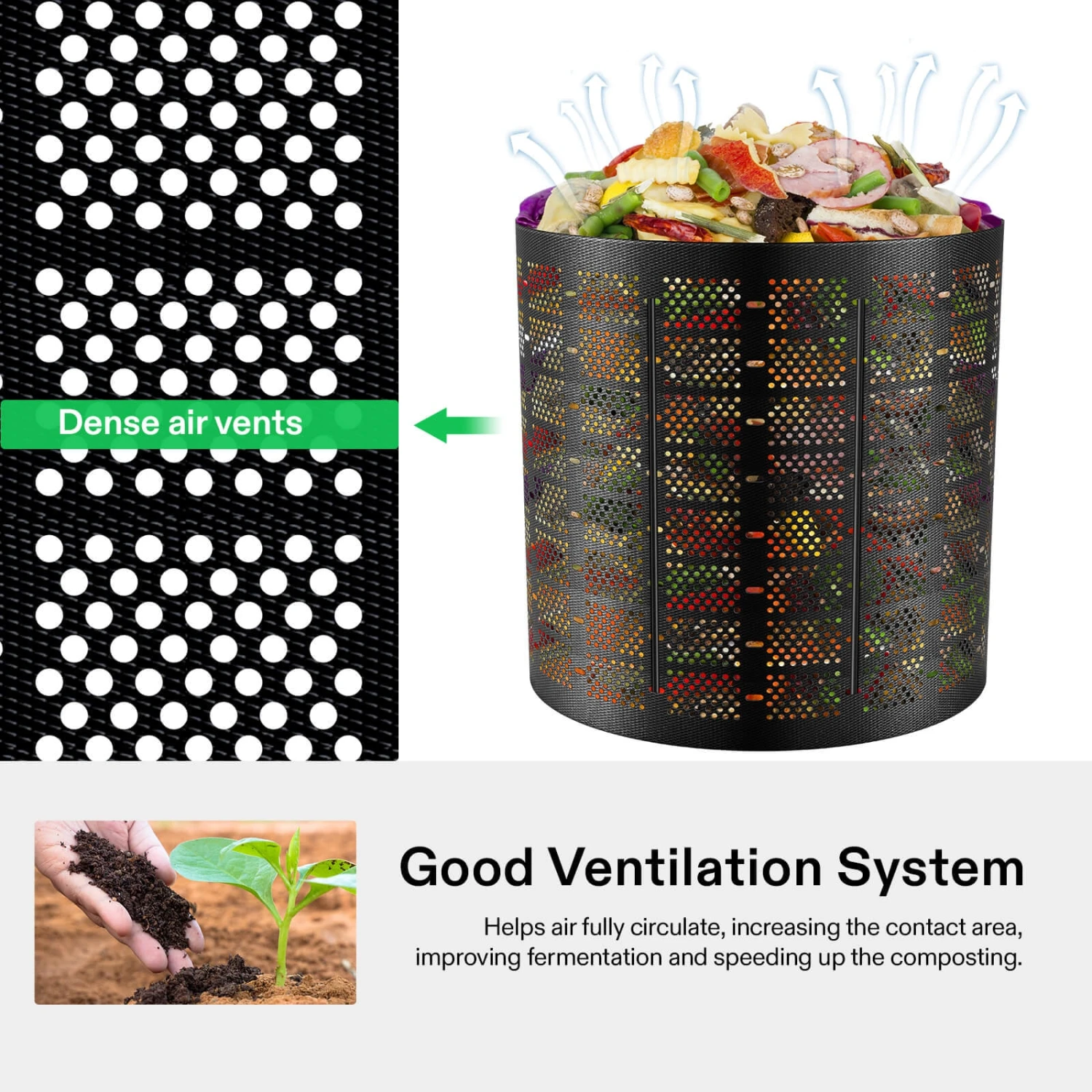 300 Gallon Outdoor Compost Bin, Expandable Composter, Easy To Setup & Large Capacity For Backyard, Lawn (Black With Gloves) 3 300 Gallon Outdoor Compost Bin, Expandable Composter, Easy To Setup & Large Capacity For Backyard, Lawn (Black With Gloves) - Image 3