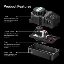 Automatic Condensate Removal Pump, 115Volts/60Hz, 80GPH, 1/30 HP With Safety Switch For Air Conditioners, Dehumidifiers, Ice Machines, Furnaces, Black 10 Automatic Condensate Removal Pump, 115Volts/60Hz, 80GPH, 1/30 HP With Safety Switch For Air Conditioners, Dehumidifiers, Ice Machines, Furnaces, Black -Smart Planting Store ec26383fee4fb366e7a69d08b4541fac