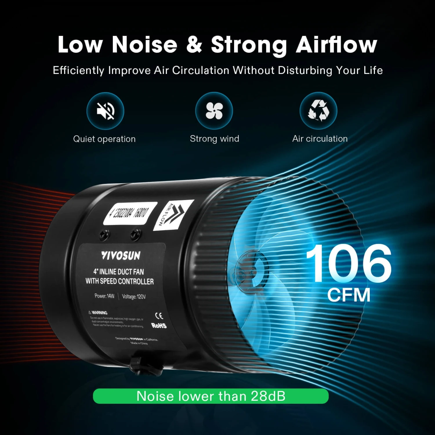 Inline Booster Duct Fan 6” 275 CFM With Speed Controller 3 Inline Booster Duct Fan 6” 275 CFM With Speed Controller - Image 3